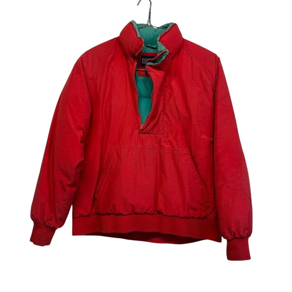 Lands End Vintage Down Jacket Red Pullover Anorak Puffer 1/4 Zip Ski Jacket M